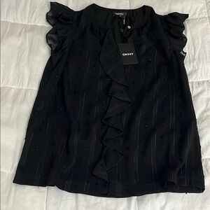 DKNY Black Ruffle Sleeve Top